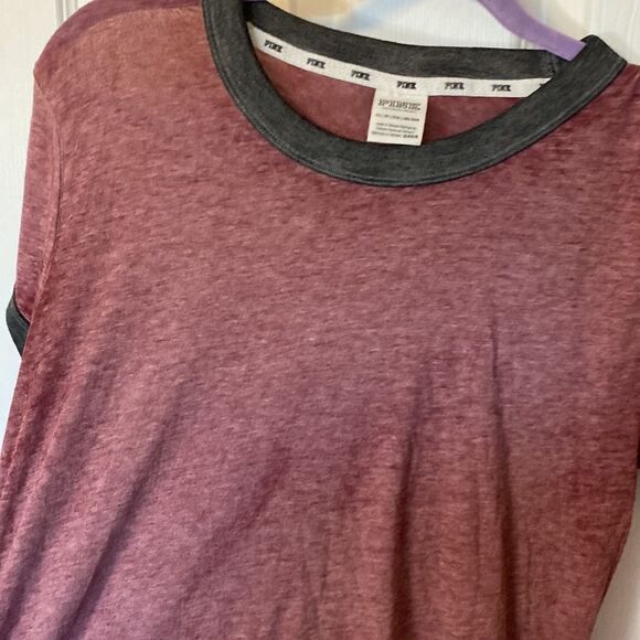 PINK- baseball tee- maroon and grey - Size XS - Picture 3 of 6